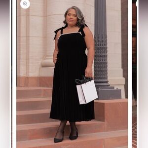 Black Velvet Dress with Bow Straps and Pearl Detailing JessaKae Mary Dress